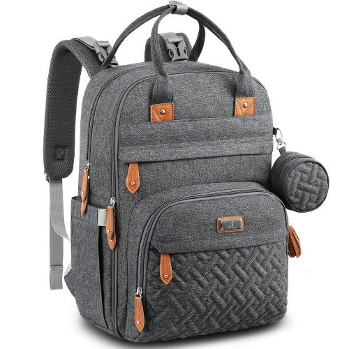  Diaper Bag Backpack, BabbleRoo Baby Nappy Changing Bags Multifunction Waterproof Travel Back Pack with Changing Pad & Stroller Straps & Pacifier Case, Unisex and Stylish (Dark Gray