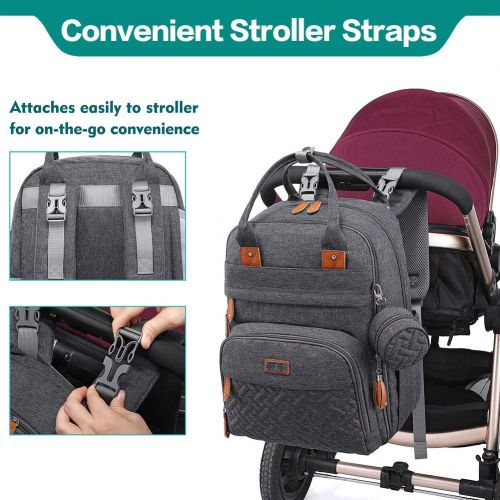  Diaper Bag Backpack, BabbleRoo Baby Nappy Changing Bags Multifunction Waterproof Travel Back Pack with Changing Pad & Stroller Straps & Pacifier Case, Unisex and Stylish (Dark Gray