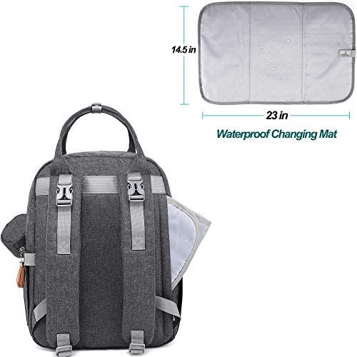  Diaper Bag Backpack, BabbleRoo Baby Nappy Changing Bags Multifunction Waterproof Travel Back Pack with Changing Pad & Stroller Straps & Pacifier Case, Unisex and Stylish (Dark Gray