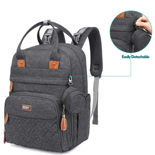  Diaper Bag Backpack, BabbleRoo Baby Nappy Changing Bags Multifunction Waterproof Travel Back Pack with Changing Pad & Stroller Straps & Pacifier Case, Unisex and Stylish (Dark Gray