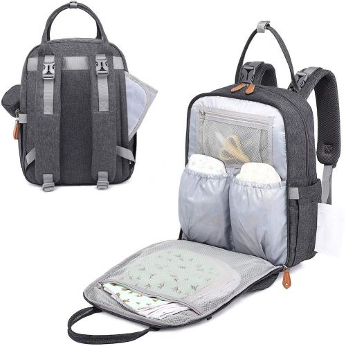  Diaper Bag Backpack, BabbleRoo Baby Nappy Changing Bags Multifunction Waterproof Travel Back Pack with Changing Pad & Stroller Straps & Pacifier Case, Unisex and Stylish (Dark Gray