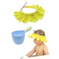 [아마존베스트]Babe-Ease! Silicone Baby Shower Cap & Baby Shampoo Rinse Cup Bath Set | Highly Adjustable, Stretchy, Bath Visor for Kids, Toddlers and Babys | Safe and Soft | Suction Cup Hooks for Bathroom O
