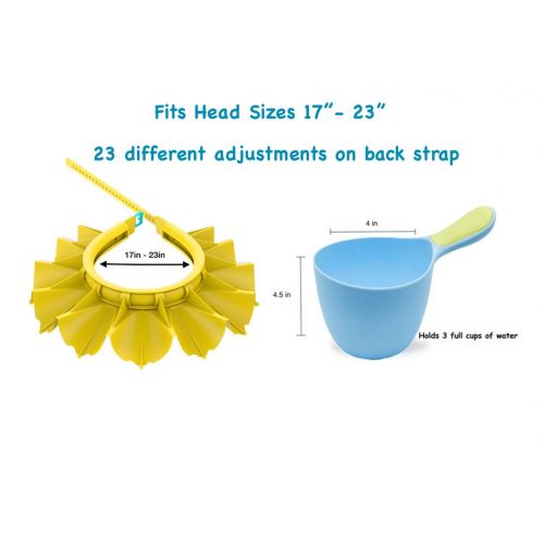  [아마존베스트]Babe-Ease! Silicone Baby Shower Cap & Baby Shampoo Rinse Cup Bath Set | Highly Adjustable, Stretchy, Bath Visor for Kids, Toddlers and Babys | Safe and Soft | Suction Cup Hooks for Bathroom O