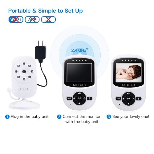  Babebay Video Baby Monitor With Camera [2018 Upgraded] Night Vision, Two-way Talk Audio, Temperature Sensor, ECO Mode, 2.4 Color Screen, Long Transmission Range