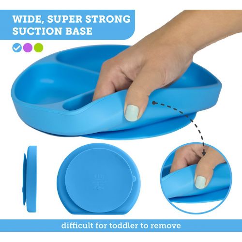  Babiere Silicone Toddler Plate  Powerful Suction Base Stays Put to Highchair  Grip Dish with Divided...