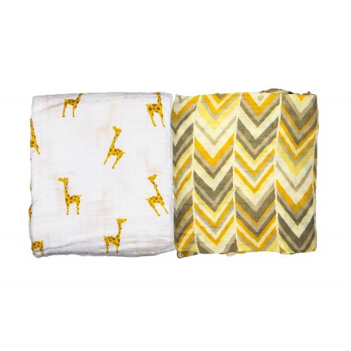  Babio Muslin & Bamboo Cotton 2 Pack Baby Swaddle Blanket Set - 47 inch x 47 inch - Yellow/White