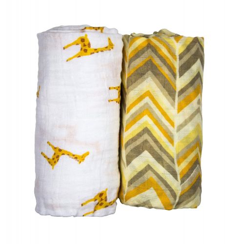  Babio Muslin & Bamboo Cotton 2 Pack Baby Swaddle Blanket Set - 47 inch x 47 inch - Yellow/White