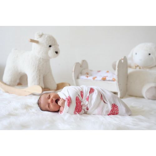  Babio Muslin & Bamboo Cotton 2 Pack Baby Swaddle Blanket Set - 47 inch x 47 inch - Pink-