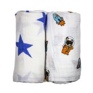 Babio Muslin & Bamboo Cotton 2 Pack Baby Swaddle Blanket Set - 47 inch x 47 inch - Blue/White/Orange