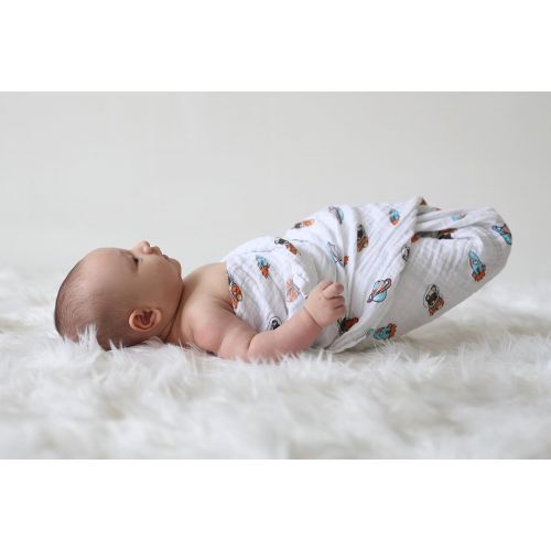  Babio Muslin & Bamboo Cotton 2 Pack Baby Swaddle Blanket Set - 47 inch x 47 inch - Blue/White/Orange