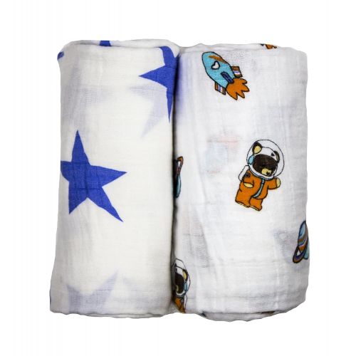  Babio Muslin & Bamboo Cotton 2 Pack Baby Swaddle Blanket Set - 47 inch x 47 inch - Blue/White/Orange