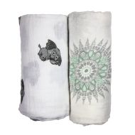 Babio Muslin & Bamboo Cotton 2 Pack Baby Swaddle Blanket Set - 47 inch x 47 inch - Blue/White/Grey