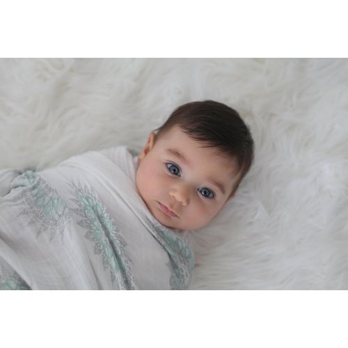  Babio Muslin & Bamboo Cotton 2 Pack Baby Swaddle Blanket Set - 47 inch x 47 inch - Blue/White/Grey