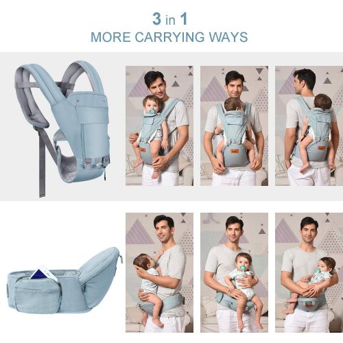  Bable Baby Carrier with Hip Seat, 6-in-1 Ergonomic Baby Carrier for Infants and Toddler, Soft Extra Padded Baby Carrier for All Seasons (Green)