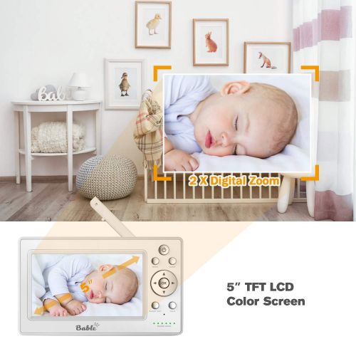  BABLE Bable Baby Monitor with Camera, 5 Inch 720P Video Baby Monitor with Infrared Night Vision Camera, Remote ControlPan 360˚ & Tilt 90˚ Temperature MonitorTwo-Way TalkSound AlarmU