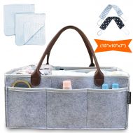 [아마존베스트]Bablee Boo! Baby Diaper Caddy Organizer, Baby Shower Gift Basket for Girls Boys - Nursery Storage Tote, Baby Registry Must Haves | Extra Long Handles - White Hearts, Large 14x10x7 Inches