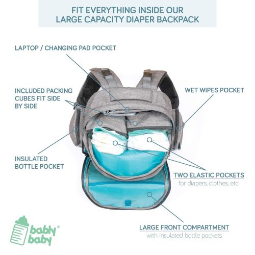  [아마존베스트]Bably Baby Large Capacity Diaper Bag Backpack- with YKK Zippers, Two Packing Cubes, Wet/Dry Bag, Changing Pad...