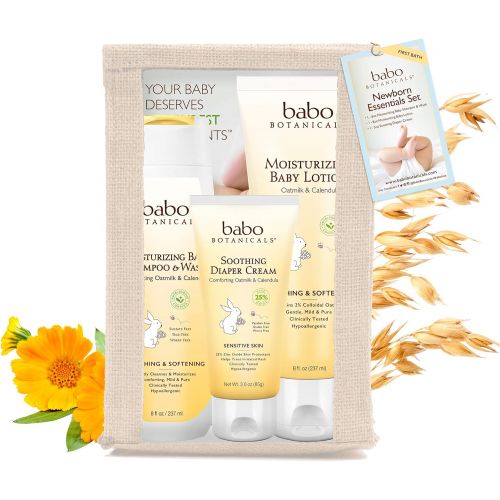  [아마존베스트]Babo Botanicals Newborn Essentials Set with Organic Calendula and Colloidal Oatmeal, Hypoallergenic, Perfect Baby Shower Gift - 3-Pack