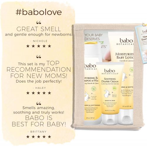  [아마존베스트]Babo Botanicals Newborn Essentials Set with Organic Calendula and Colloidal Oatmeal, Hypoallergenic, Perfect Baby Shower Gift - 3-Pack