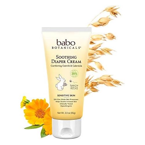  Babo Botanicals Soothing Baby Diaper Cream with Oatmilk and Calendula, Perservative and Mineral Oil Free, Vegan - 3 oz.