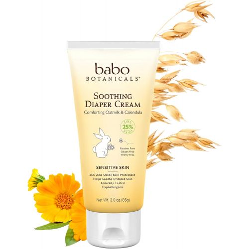  Babo Botanicals Soothing Baby Diaper Cream with Oatmilk and Calendula, Perservative and Mineral Oil Free, Vegan - 3 oz.