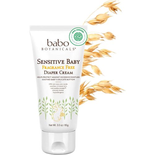  Babo Botanicals Sensitive Baby Zinc Diaper Cream With Colloidal Oatmeal, Shea and Cocoa Butter, Fragrance-Free - 3 oz.