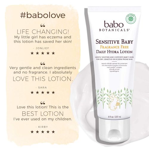  Babo Botanicals Sensitive Baby Daily Hydra Lotion with Shea Butter, Chamomile and Calendula, Fragrance-Free - 8 oz.