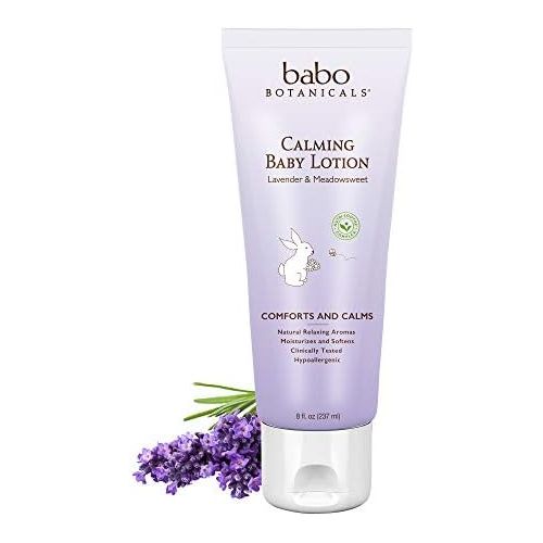  Babo Botanicals Calming Lotion with French Lavender and Organic Meadowsweet, Non-Greasy, Hypoallergenic, Vegan, for Babies, Kids or Sensitive Skin - 8 oz.