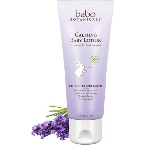  Babo Botanicals Calming Lotion with French Lavender and Organic Meadowsweet, Non-Greasy, Hypoallergenic, Vegan, for Babies, Kids or Sensitive Skin - 8 oz.