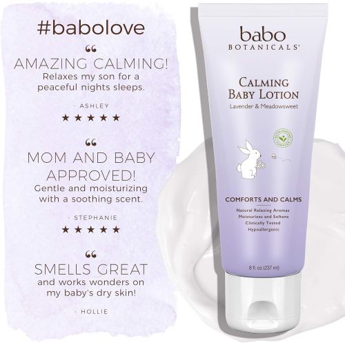  Babo Botanicals Calming Lotion with French Lavender and Organic Meadowsweet, Non-Greasy, Hypoallergenic, Vegan, for Babies, Kids or Sensitive Skin - 8 oz.