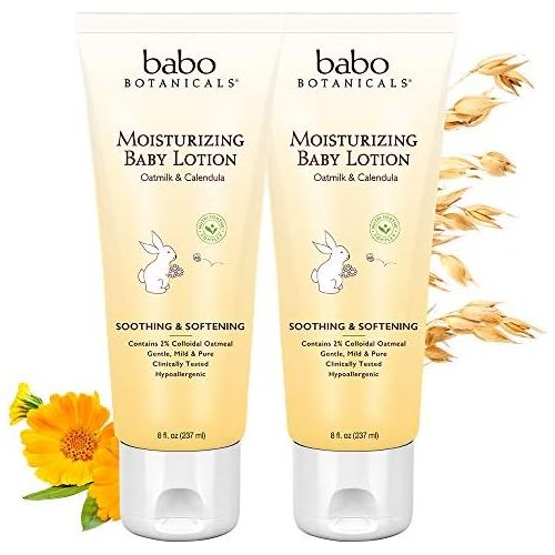  Babo Botanicals Moisturizing Baby Lotion with Oatmilk and Calendula, Non-Greasy, Hypoallergenic - 2-Pack 8 oz.