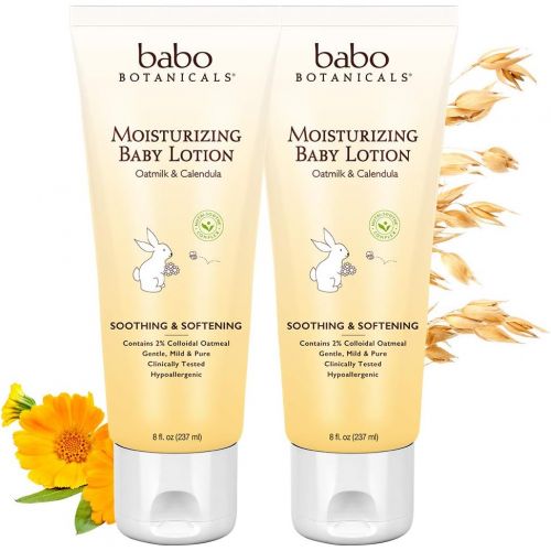  Babo Botanicals Moisturizing Baby Lotion with Oatmilk and Calendula, Non-Greasy, Hypoallergenic - 2-Pack 8 oz.