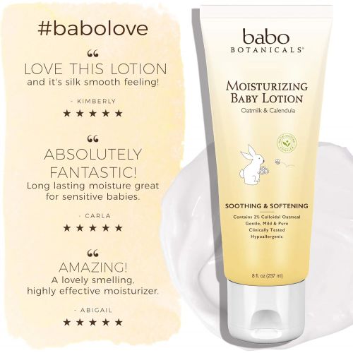  Babo Botanicals Moisturizing Baby Lotion with Oatmilk and Calendula, Non-Greasy, Hypoallergenic - 2-Pack 8 oz.