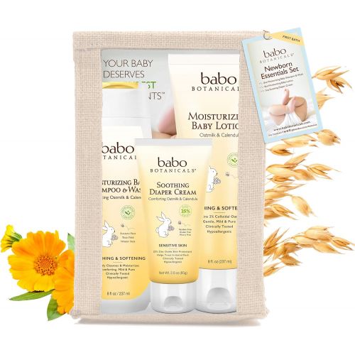  Babo Botanicals Newborn Essentials Set with Organic Calendula and Colloidal Oatmeal, Hypoallergenic, Perfect Baby Shower Gift - 3-Pack