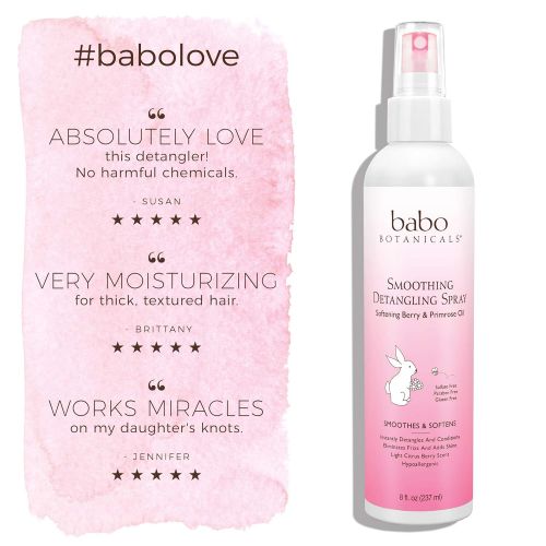  Babo Botanicals Smoothing Detangling Spray with Natural Berry and Evening Primrose Oil, Hypoallergenic, Vegan, for Babies and Kids - 8 oz.