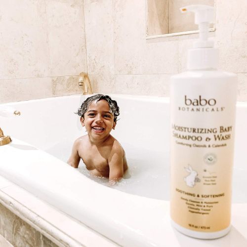  Babo Botanicals Moisturizing Baby 2-in-1 Shampoo & Wash with Oatmilk and Organic Calendula, Hypoallergenic, Tear-free, Vegan - 16 oz.