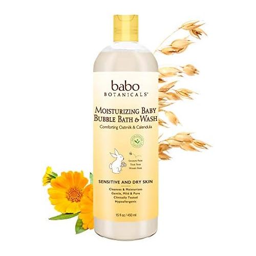  Babo Botanicals Moisturizing Baby 2-in-1 Bubble Bath & Wash with Natural Oatmilk and Organic Calendula, Plant Based, Hypoallergenic, Vegan - 15 oz.