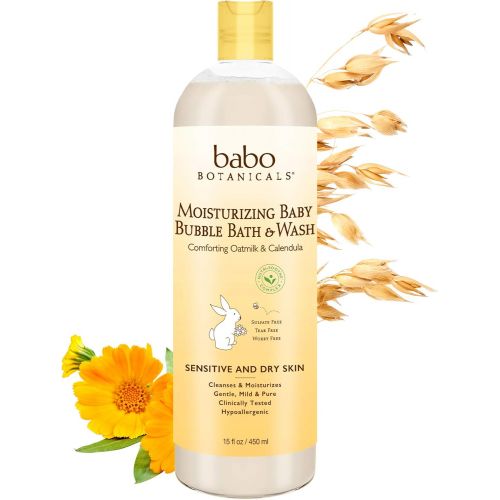  Babo Botanicals Moisturizing Baby 2-in-1 Bubble Bath & Wash with Natural Oatmilk and Organic Calendula, Plant Based, Hypoallergenic, Vegan - 15 oz.