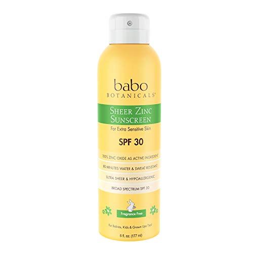  Babo Botanicals Sheer Zinc Continuous Spray Sunscreen SPF 30 with 100% Mineral Active, Non-Nano, Water-Resistant, Reef-Friendly, Fragrance-Free, Vegan, for Babies, Kids or Sensitiv