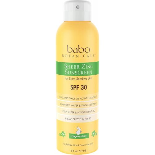  Babo Botanicals Sheer Zinc Continuous Spray Sunscreen SPF 30 with 100% Mineral Active, Non-Nano, Water-Resistant, Reef-Friendly, Fragrance-Free, Vegan, for Babies, Kids or Sensitiv