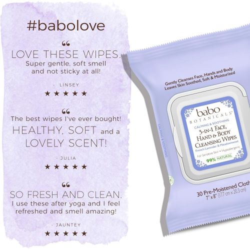 Babo Botanicals 3-in-1 Calming Wipes, French LavenderMeadowsweet, 120 Count (Pack of 4)