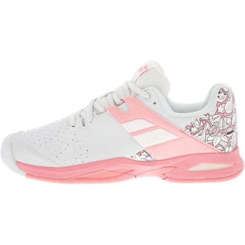 바볼랏 Babolat Juniors` Propulse All Court Tennis Shoes White and Geranium Pink (6.5)