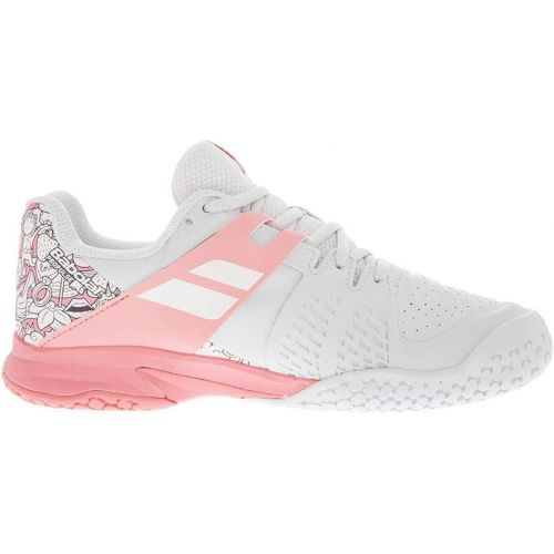 바볼랏 Babolat Juniors` Propulse All Court Tennis Shoes White and Geranium Pink (6.5)