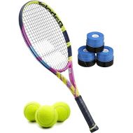 Babolat Pure Aero Rafa 26 Inch Junior Tennis Racquet Bundled with Overgrips and 3 Yellow Tennis Balls (2nd Generation)