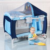 New Foldable Baby Crib Playpen Travel Infant Bassinet Bed Mosquito Net Music w Bag