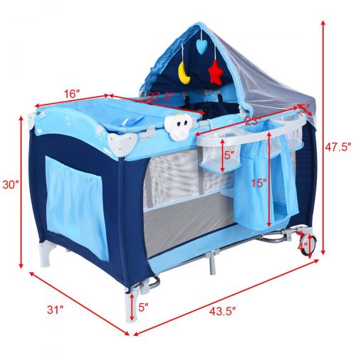  New Foldable Baby Crib Playpen Travel Infant Bassinet Bed Mosquito Net Music w Bag