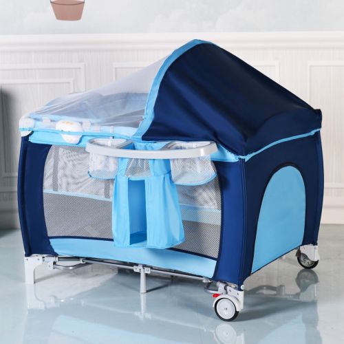  New Foldable Baby Crib Playpen Travel Infant Bassinet Bed Mosquito Net Music w Bag