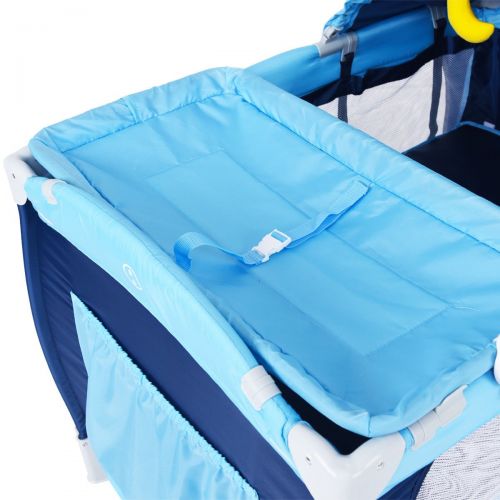  New Foldable Baby Crib Playpen Travel Infant Bassinet Bed Mosquito Net Music w Bag