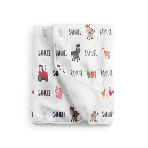  Farm Animal Personalized Baby Blanket- Swaddle Newborn Trends- Baby Boy - Farm Animal Nursery