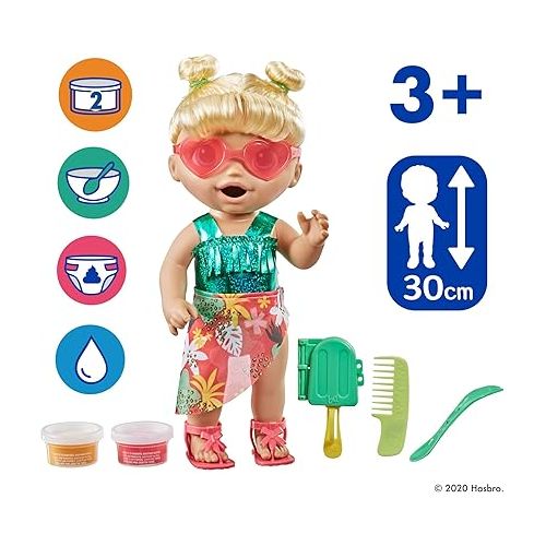  Baby Alive Sunshine Snacks Doll, Eats and Poops, Summer-Themed Waterplay Baby Doll, Ice Pop Mold, Toy for Kids Ages 3 and Up, Blonde Hair